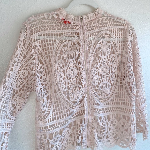 Elegant Embroidered Lace Women’s Top in Soft Cream Pink - Picture 8 of 8